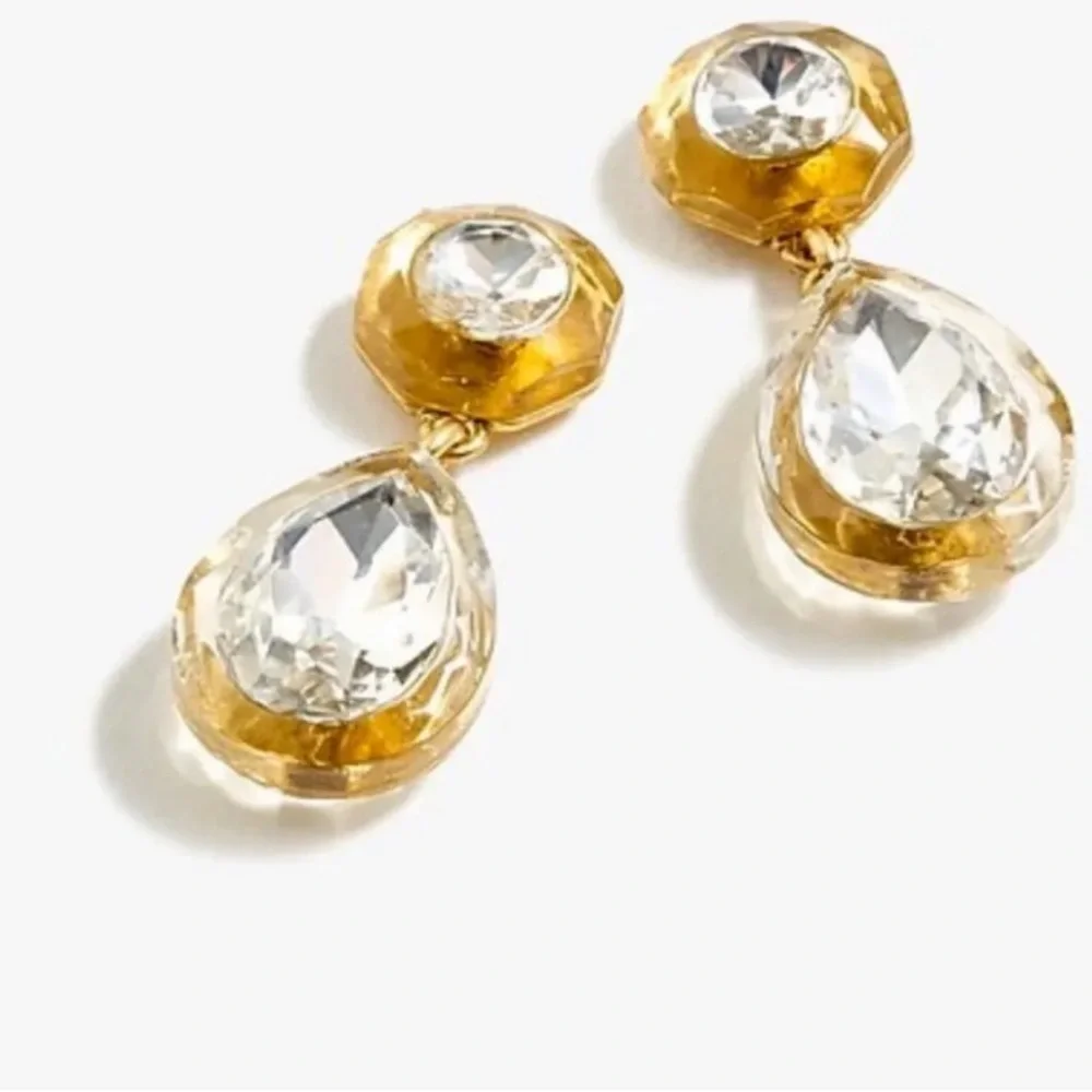 NWT Luxe Party Minimalist J. Crew Crystal Pear-shaped drop statement earrings - Picture 3 of 17